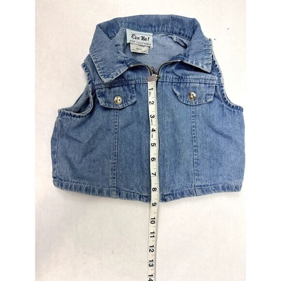 Vintage 1990s Denim Vest Eve Too 100% Cotton Made in USA - Kids Size 6X - Picture 4 of 8